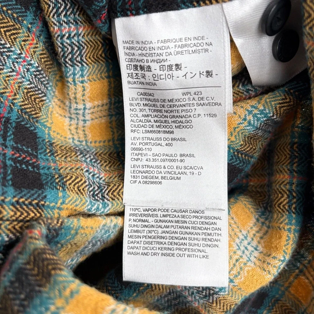 Levi's Relaxed‎ Fit Plaid Flannel Shirt Yellow Black Green Mens Medium Western
